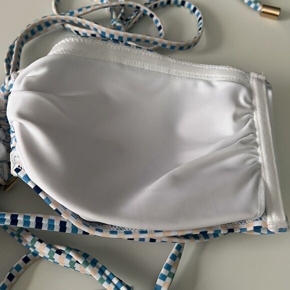 Minkpink Zephyr Blue Multi Bandeau Halter Bikini Top Size Medium NWT - Picture 5 of 10